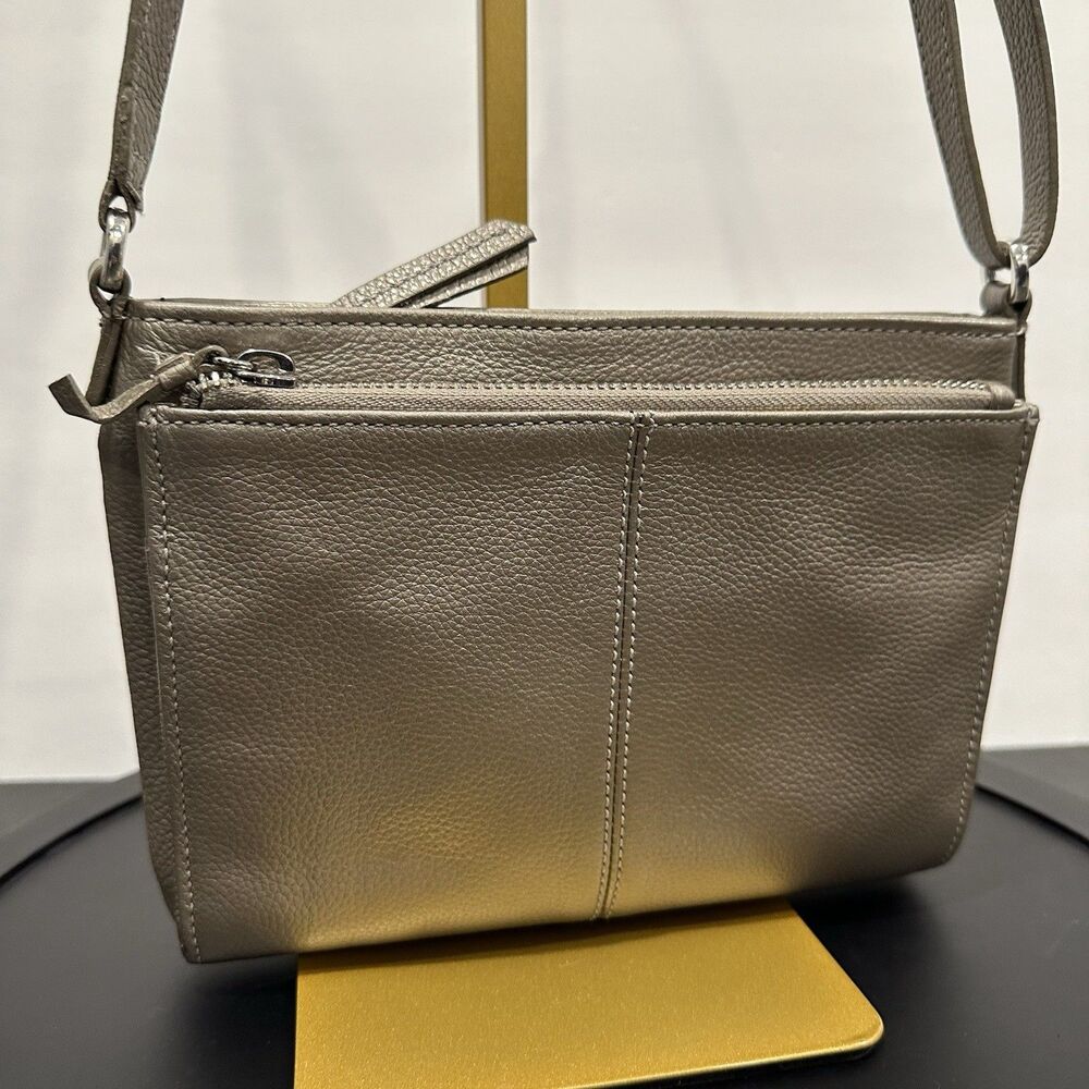 Brighton Barbados City Organizer Bag Leather Handbag In Zinc Pearl Crossbody